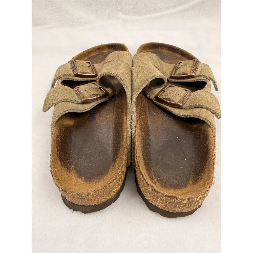 Birkenstock Arizona Taupe Suede Two Strap Buckle Sandals Womens 37 L6 M4
